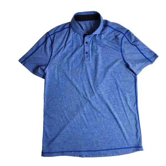 Lululemon Polo Shirt Mens Size Large Short Sleeve Performance Stretch Blue Seams - Picture 1 of 6
